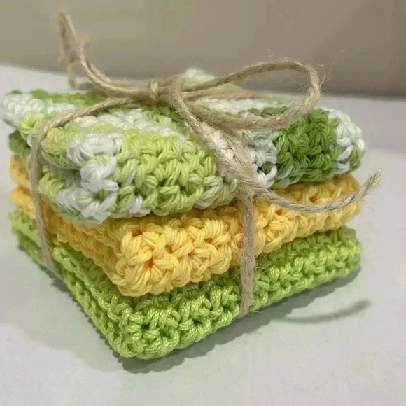 100% Cotton Handmade Washcloths - Set of 3 - Picture 1 of 8
